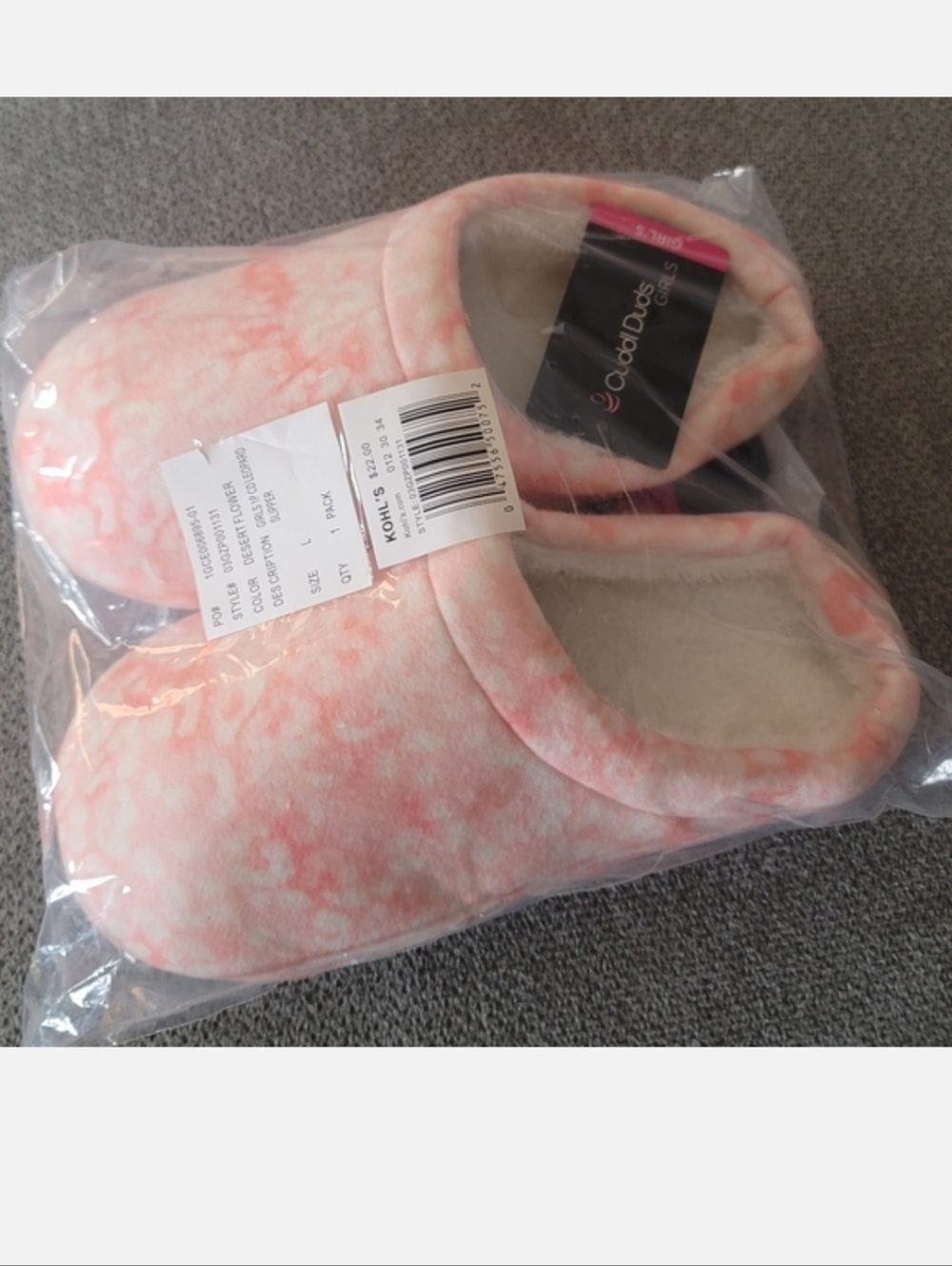 Girls Cuddl duds Cozy Plush Slippers Size Large 5/6 Big Girls